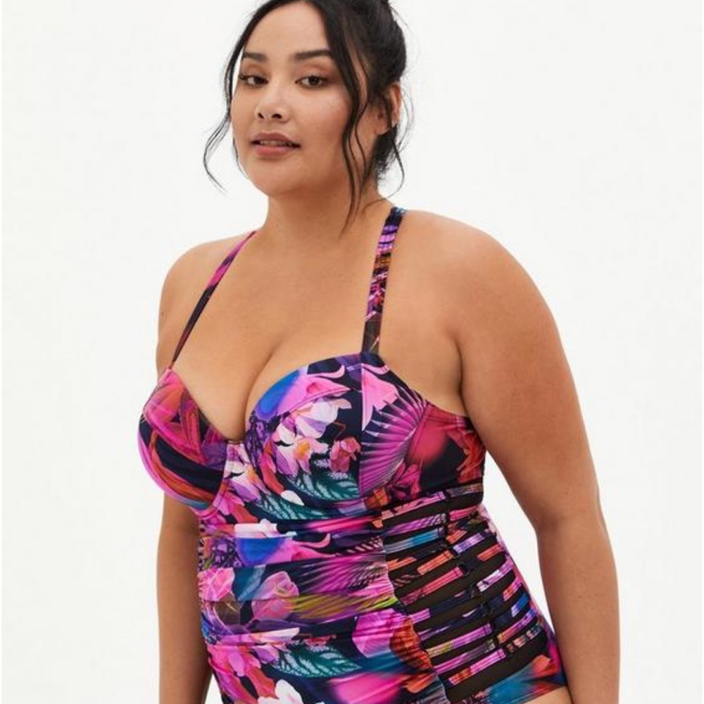 Torrid Slim Fix Underwire Lattice Side One Piece Swimsuit